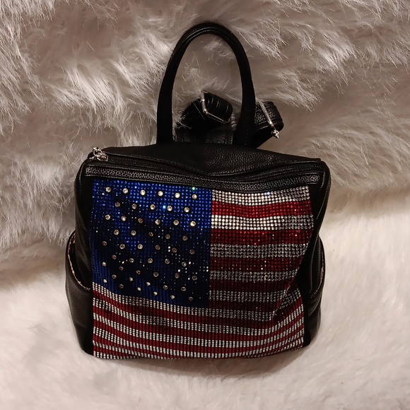 RED WHITE AND BLUE FLAG DESIGN SPARKLING RHINESTONE BACKPACK - Picture 8 of 9